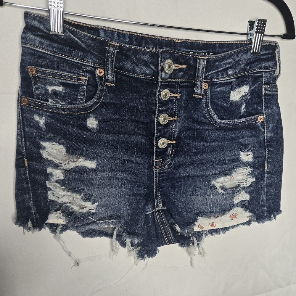 Size 6 American Eagle High-rise Shortie Distressed Cut-off Jean Shorts Y2k 90s